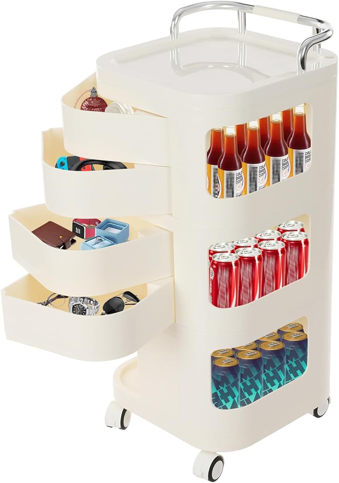 3 Tier Rolling Storage Drawer Cart, 4 Drawers Plastic Rolling Cart with 4 Wheels, Plastic Storage Carts Organizer for Art Craft Home Office Classroom Living Room-14 * 14 * 31In