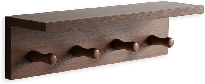 Entrance Coat Rack ,Coat Hooks, Wall-Mounted Wooden Hook Rack, Wall-Mounted Shelves are Very Suitable (Teak Colored Veneer)