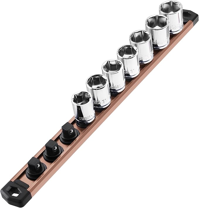WORKPRO Magnetic Socket Organizer, 3/8-Inch Drive Aluminum Alloy Socket Rail, Heavy Duty Socket Holder, Socket Rack Kit 3/8-Inch x 10 Clips Champagne (Socket not Included)