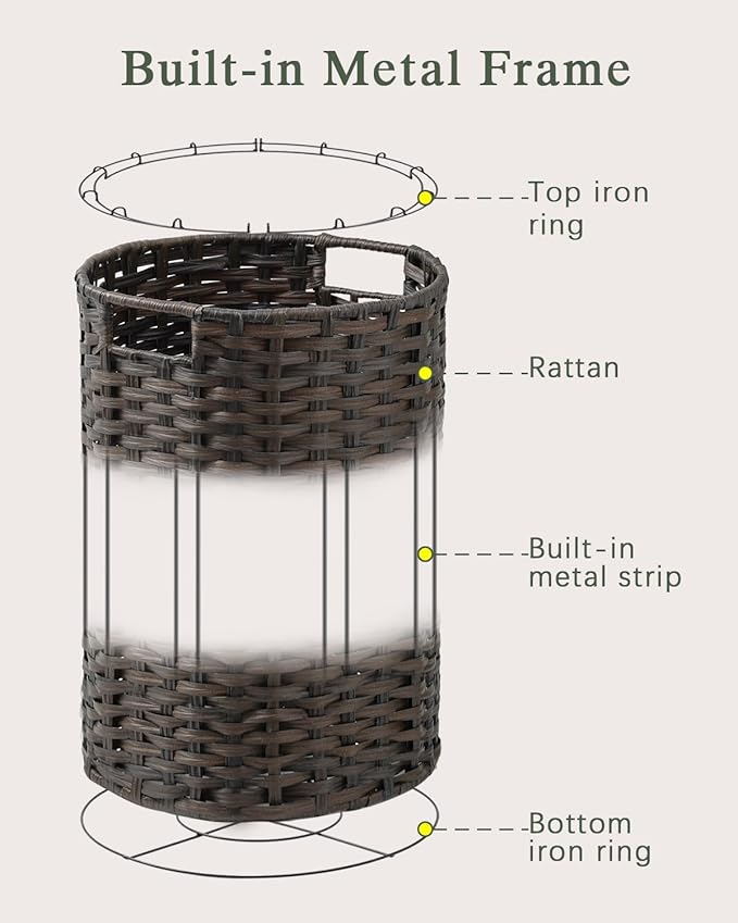 34.3 Gal (130 L) Large Laundry Hamper Laundry Basket Round Handwoven Wicker Laundry Baskets Rattan Laundry Basket with Removable Bag Handles 2 Mesh Bags for Living Room Bedroom Brown
