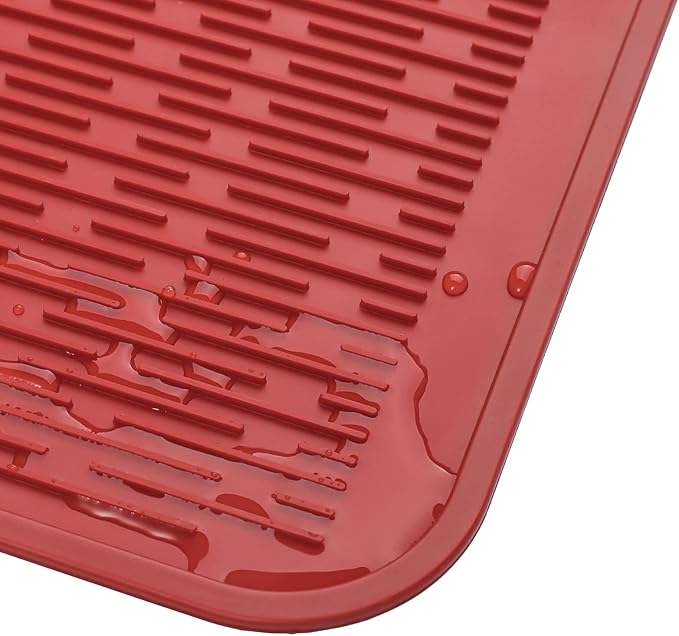 Silicone Dish Drying Mat for Multiple Usage,Easy clean,Eco-friendly,Heat-resistant Silicone Mat for Kitchen Counter or Sink,Refrigerator or Drawer Liner Red XL 18 inches x 16 inches