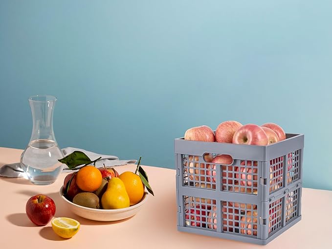 3-Pack Collapsible Plastic Storage Crates,Foldable Crates for Storage,16L (Grey)
