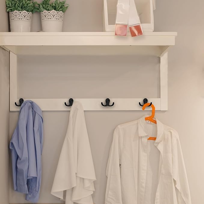 IBosins 16 Pack Heavy Duty Double Prong Coat Hooks Wall Mounted with 32 Screws Retro Double Hooks Utility Hooks for Coat, Scarf, Bag, Towel, Key, Cap, Cup, Hat(Black)