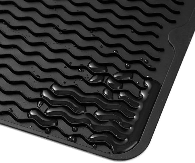 Silicone Dish Drying Mat for Multiple Usage,Easy clean,Eco-friendly,Heat-resistant Silicone Mat for Kitchen Counter or Sink,Refrigerator or Drawer Liner Black S 12 inches x 6 inches