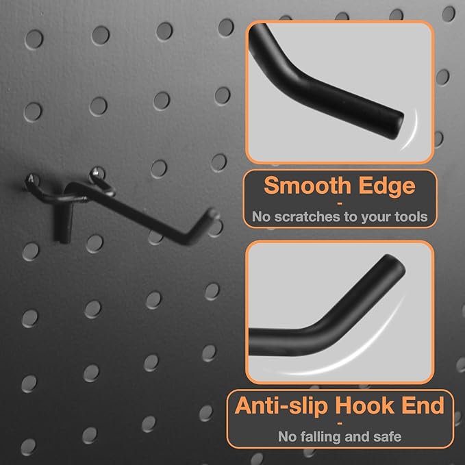 G.CORE 24-Pack Pegboard Hooks, 2" 4" Peg Board Tool Utility Hangers Fit 1/4" Pegboards, Heavy Duty Metal Shelving Brackets, Wall Organizers and Storage for Craft Room Garage Workbench Office (Black)