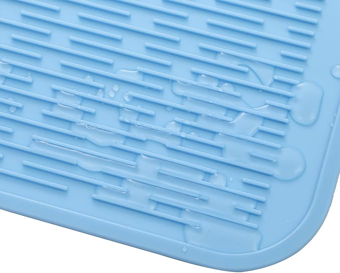 Silicone Dish Drying Mat for Multiple Usage,Easy clean,Eco-friendly,Heat-resistant Silicone Mat for Kitchen Counter or Sink,Refrigerator or Drawer Liner Light Blue XL 18 inches x 16 inches