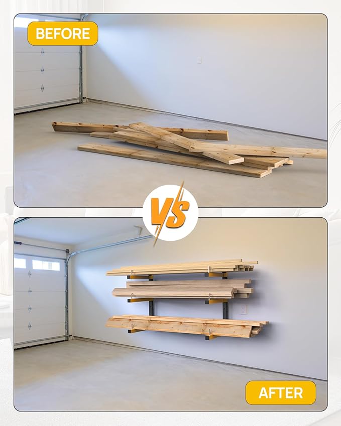 Lumber Rack Wall Mount Storage Racks Folding Wood Organizer Heavy Duty Shelf Brackets With 9-Level 1080 Lbs Capacity Yellow Metal Utility Racks Garage Wall Shelving for Indoor and Outdoor Use (6 Pack)