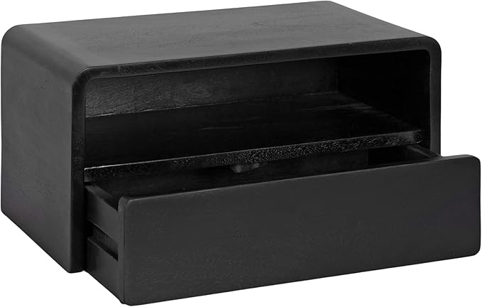 Kate and Laurel Kato Modern Wood Floating Side Table with Drawer; 18 x 10 x 9; Black; Contemporary Wooden Floating Nightstand for Bedroom Bedside Table