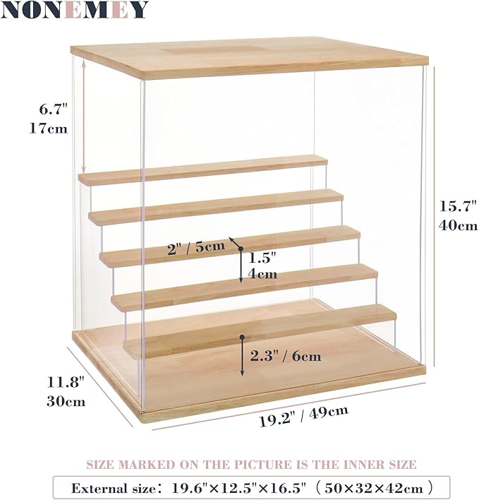 NONEMEY Clear Acrylic Display Case with Light ,3/4/5/6 Tier Multiple Color Lights via Remote Control Dustproof Display Box for Collectibles Figures Mini Toys (6 Tiers 19.6 * 12.5 * 16.5inch)