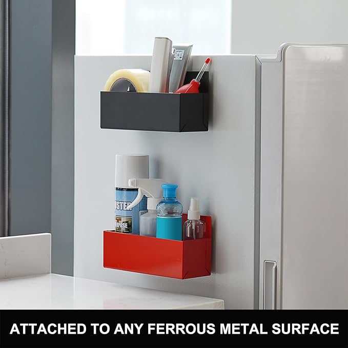 Mayouko 2PCS Magnetic Aerosol Spray Can Holder, 8.3" x 3" x 4.4", Magnet Toolbox Bottle Holder, Toolbox Storage Shelf for Chest, Garage, Workspace, Black&Red