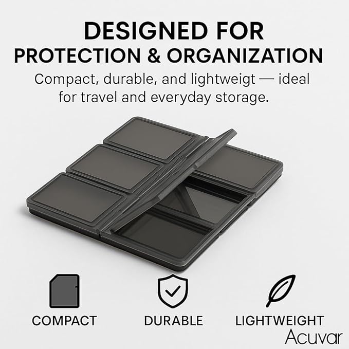 Acuvar 48 Slot SD/SDHC Memory Card Hard Plastic Case – Durable ABS Portable SD Card Storage Box Organizer, Protective Hard Shell SD Card Carrying Case for Photographers, Anti-Shock & Waterproof