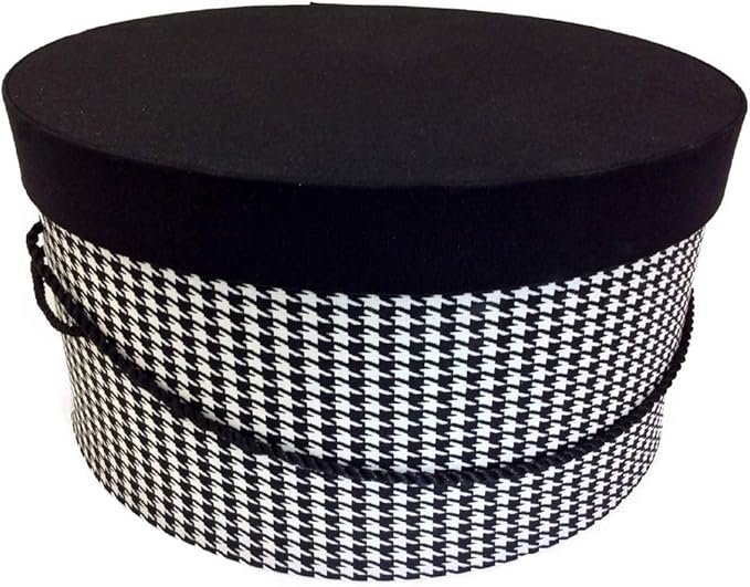 Sarah's Hat Boxes Classic Houndstooth Hat Box โ 21.5" x 11.5" (Dia. x Ht.) Handmade in USA โ Odorless Non-Toxic Adhesive, Cording Handle โ Premium Storage for Hats & Accessories