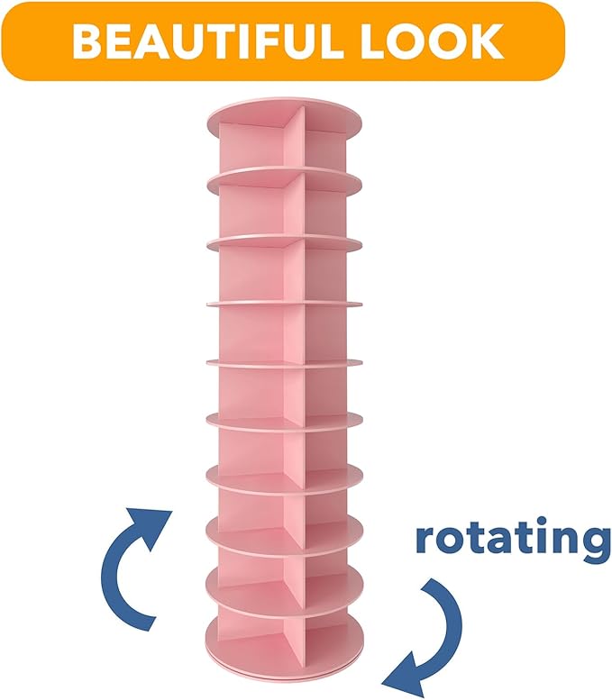 SpaceAid 9 Tier Rotating Shoe Rack Tower, Spinning Shoe Display Lazy Susan, Revolving 360 Shoe Rack Storage Round Carousel, Vertical Handbag Rotate Shoes Closet Organization (9-Tier Pink)