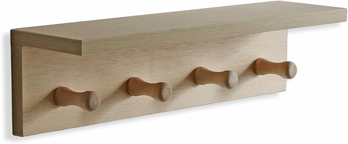 Entrance Coat Rack ,Coat Hooks, Wall-Mounted Wooden Hook Rack, Wall-Mounted Shelves are Very Suitable (Birch Colored Veneer)