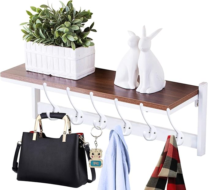 10 Pack Heavy Duty Dual Coat Hooks Wall Mounted with 20 Screws Retro Double Hooks Utility Black Hooks for Coat, Scarf, Bag, Towel, Key, Cap, Cup, Hat (White)