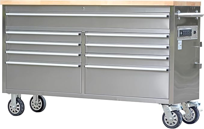 61 in Tool Chest, Tool Box Mobile 9 Drawers Storage Rolling Cabinet with Wheels Lock Key Locking System Drawer Liners for Garage Warehouse Repair Shop