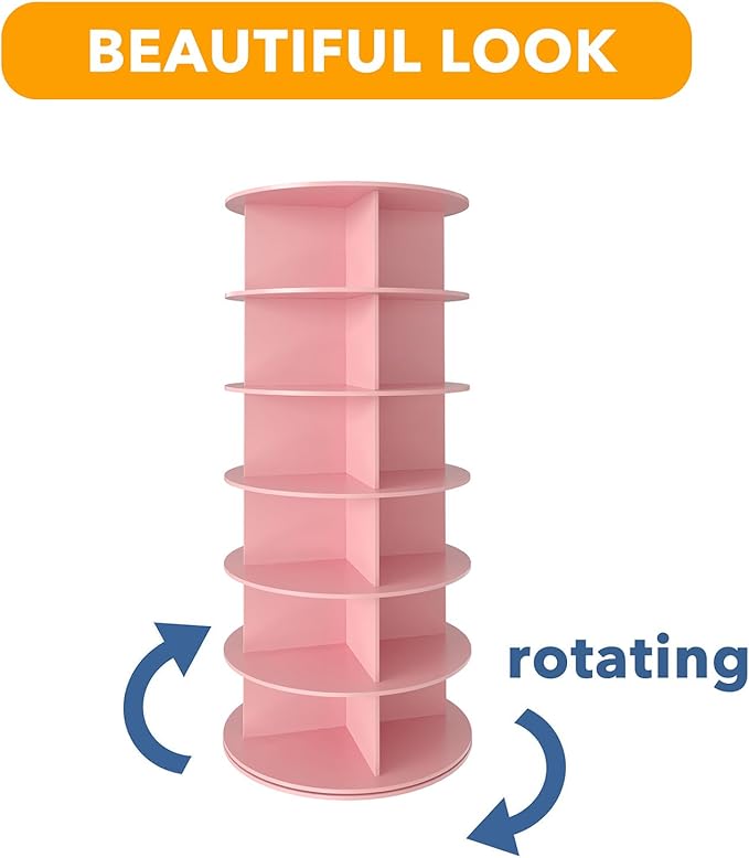 SpaceAid 6 Tier Rotating Shoe Rack Tower, Spinning Shoe Display Lazy Susan, Revolving 360 Shoe Rack Storage Round Carousel, Vertical Handbag Rotate Shoes Closet Organization (6-Tier Pink)