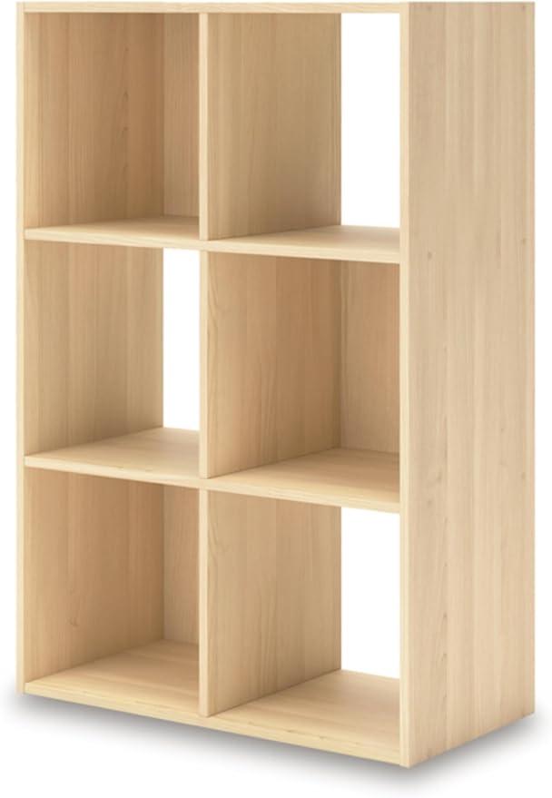 Signature Design by Ashley Piperton 3-Tier Floor Standing 6 Cube Organizer for Living Room, Wood, Works with 10.5" W x 10.5" D x 11" H Storage Bin (Sold Separately), Light Brown