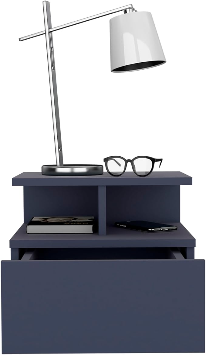 Floating Nightstand Drawer and Two Shelves for Organized Storage and Decorative Display in Modern Living Spaces
