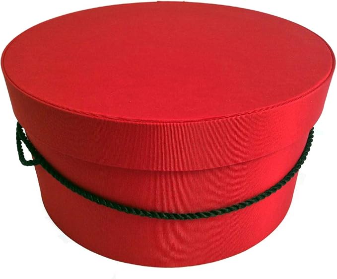Sarah's Hat Boxes Classic Red Hat Box โ 16.75" x 8.5" (Dia. x Ht.) Handmade in USA โ Odorless Non-Toxic Adhesive, Cording Handle โ Premium Storage for Hats & Accessories