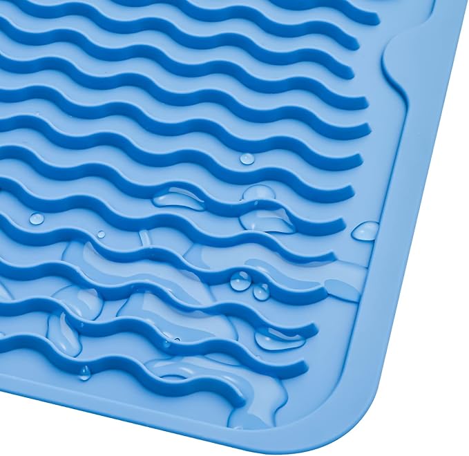 Silicone Dish Drying Mat for Multiple Usage,Easy clean,Eco-friendly,Heat-resistant Silicone Mat for Kitchen Counter or Sink,Refrigerator or Drawer liner Lichen BlueL M 12 inches x 12 inches