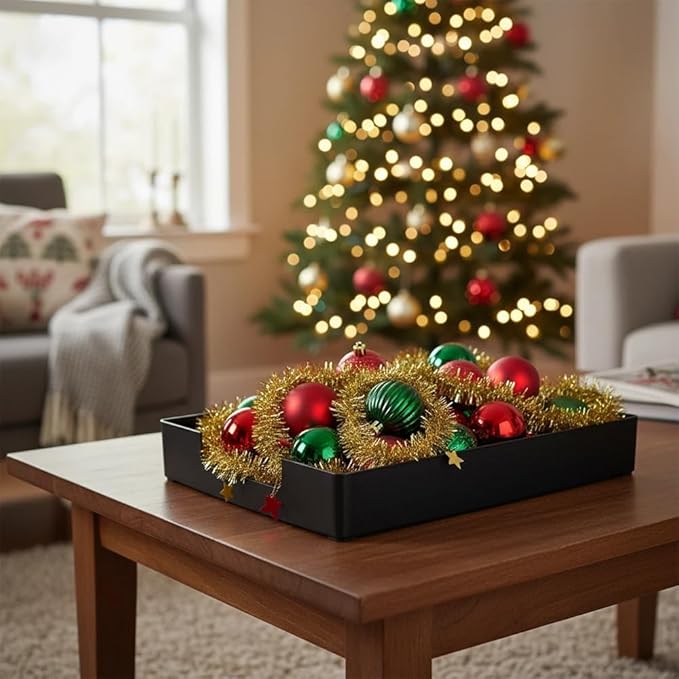 Letter-Size Tray, 2PCS Desk Drawer Organizer, A4 Stackable Plastic Paper Tray for Office, School, Home Storage and Holiday Party Organizer for Christmas Ornament Decorations (2X Black)