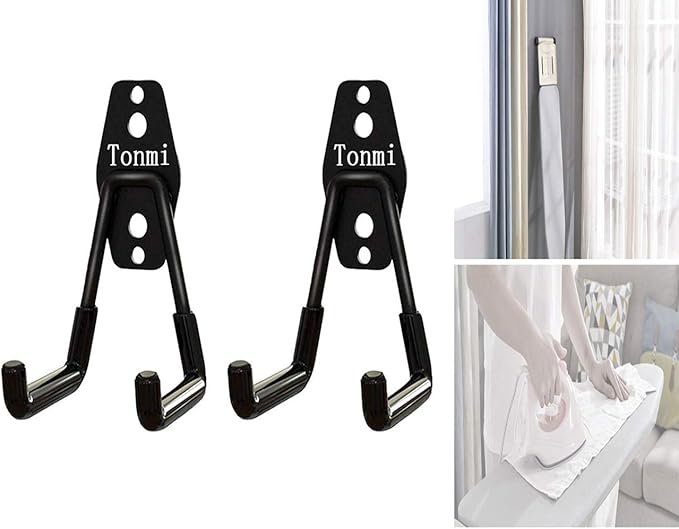 2Pcs Ironing Board Hook - Wall Mount Holder for Laundry & Utility Rooms