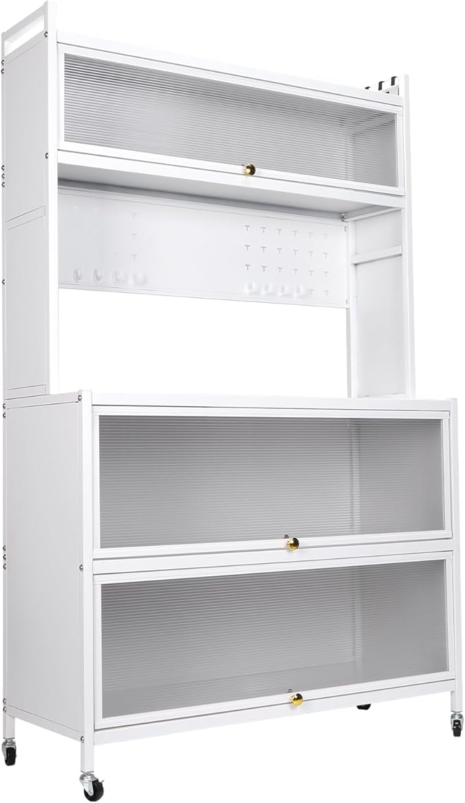 Mobile Kitchen Storage Cart with Wheels,Wheeled Multi-Layer Floor Storage Cabinet with Locker Hole Board Freestanding Storage Cabinet Rust Proof Microwave Oven Pot Oven Rack