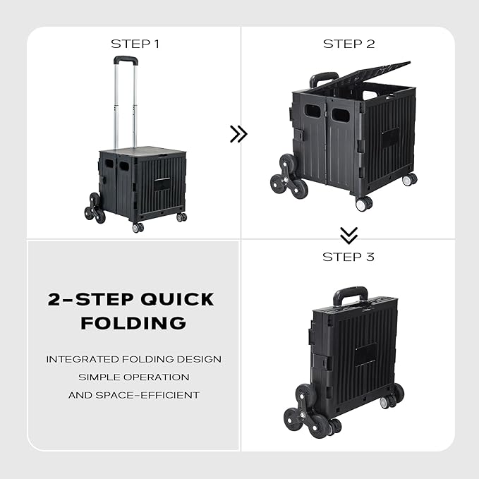Utility Cart Foldable Shopping Cart Book Storage Cart, with Stair Climbing Wheels and Telescopic Handle, Ideal for Outdoor Home Use and Teacher/Student Book Storage.(Black, Small)
