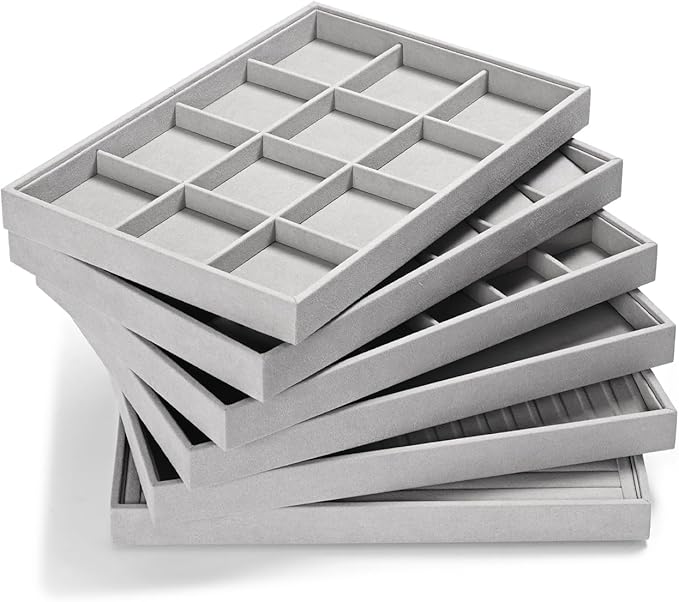 Papte Microfiber Jewelry TrayRing Earring Display Tray Jewelry Drawer Organizer Ring Earring Holder Storage(Grey)