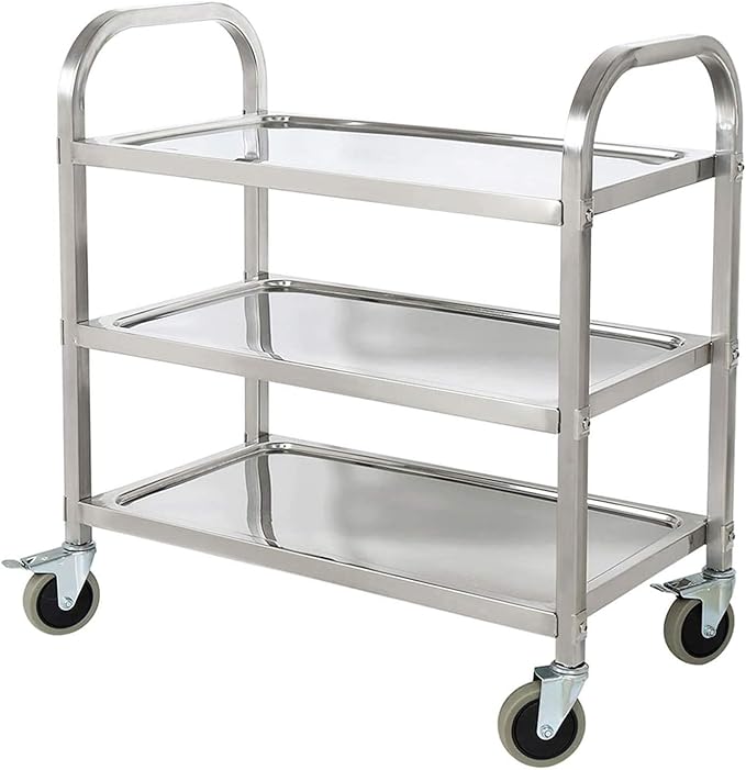 tonchean Stainless Steel Utility Cart 400 lbs Capacity 3 Tier Restaurant Carts with Lockable Wheels Serving Rolling Carts for Restaurant Catering Home Commercial Grade & Easy Assembly 30x16x33 inch