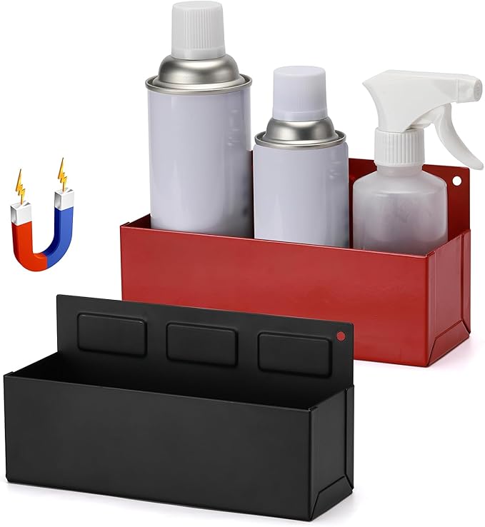 AIRTOON 2PCS Magnetic Aerosol Spray Can Holder, Magnetic Bottle Holder for Garage, Workspace and Home, Red and Black