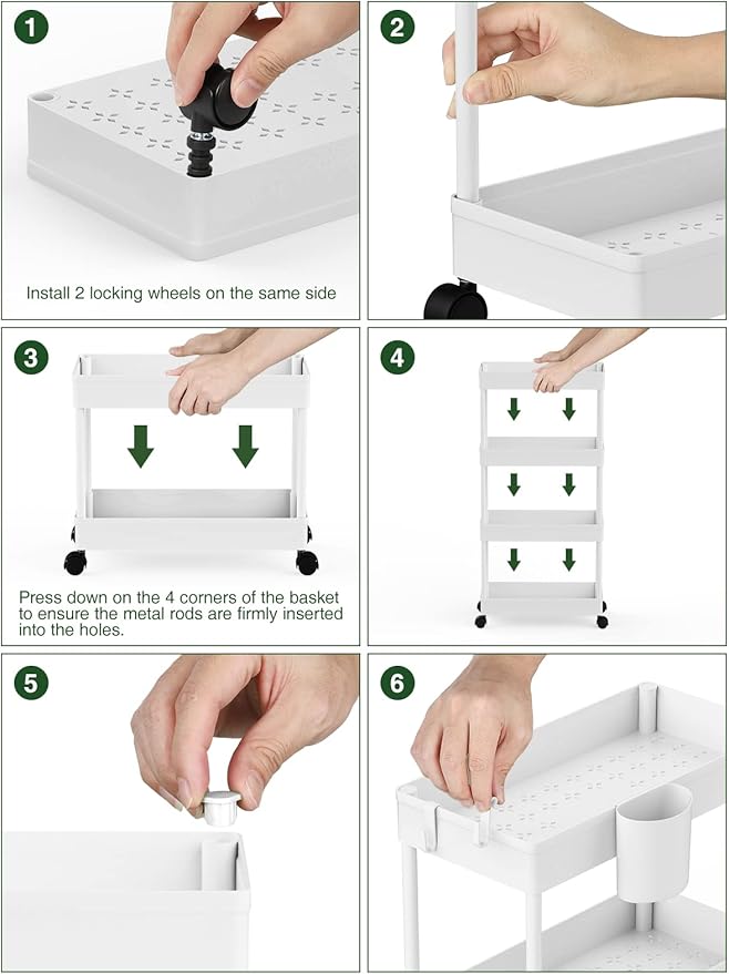 LEHOM Slim Rolling Storage Cart - 4 Tiers Bathroom Organizer Utility Cart Slide Out Storage Shelves Mobile Shelving Unit for Kitchen, Bedroom, Office, Laundry Room, Small Narrow Spaces (Pear White)