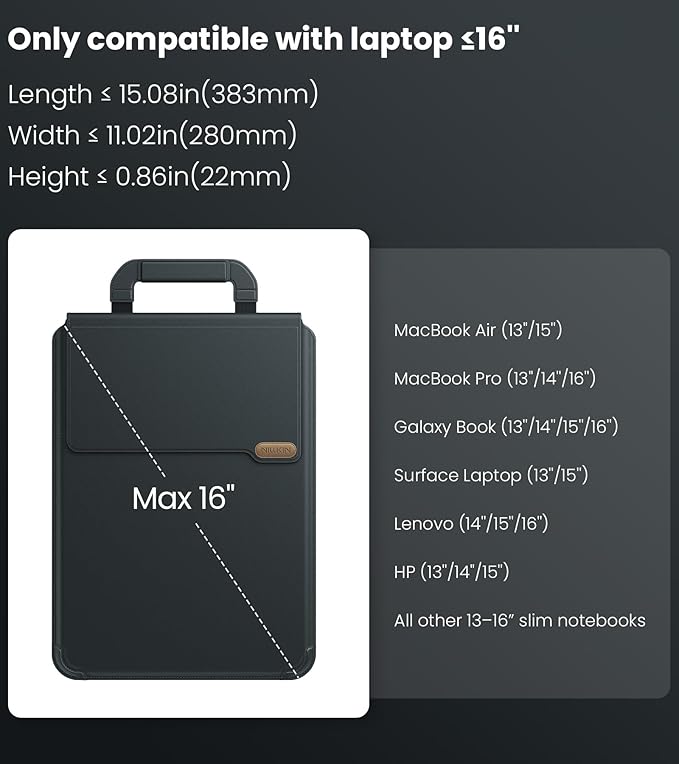 Nillkin 16 inch Laptop Sleeve with Handle (4-in-1), 2 Stand Modes, MacBook Sleeve with Adjustable Stand & Mouse Pad, Slim Laptop Case 16 inch for Samsung/Surface/HP/Chromebook/Dell 13-16'', Black