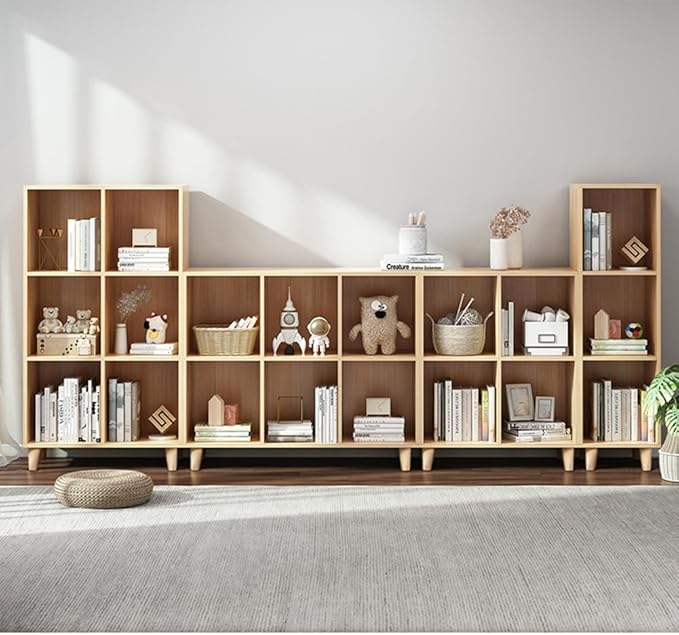 IOTXY Open Cube Low Bookcase - 3-Tier Freestanding Storage Display Cabinet Organizer with Legs for Home Office, 6-Cubes Open Shelf Short Bookshelf, Oak
