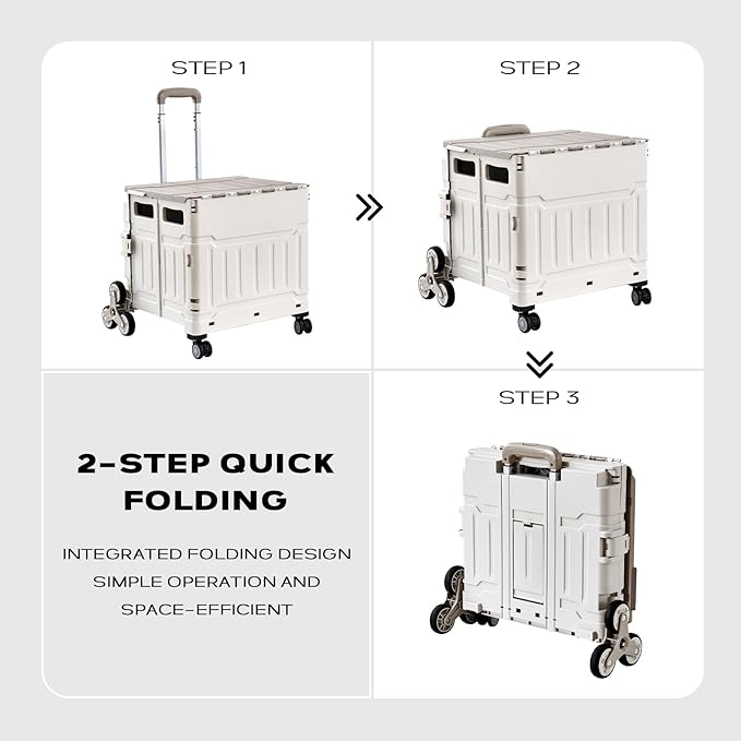 Utility Cart Teacher Cart with Stair Climbing Wheels Foldable Shopping Cart, with Telescopic Handle, Ideal for Outdoor Home Use and Teacher/Student Book Storage. (Gray, Large)