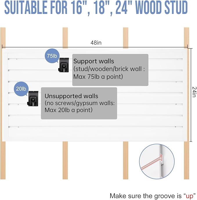 Slatwall Panels Garage Slat Wall Storage Systems 4'x 8', Slat Wall Paneling Garage Wall Organizer, White Slat Board PVC Wall Panels Slatwall Displays Garage Tool Organizer Wall Mount Ladder Bike Rack