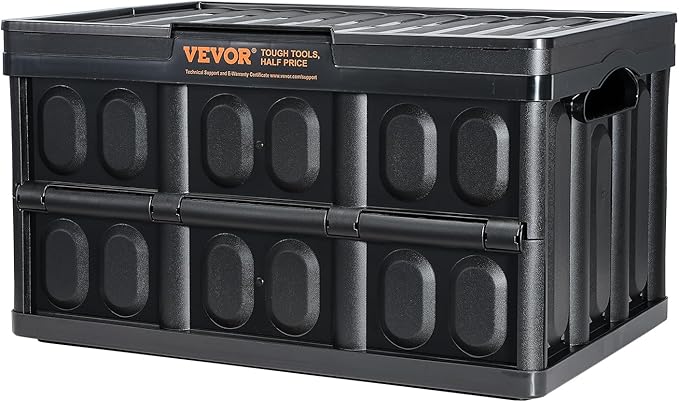 VEVOR 45L Collapsible Storage Bins with Lids 3 Packs, Stackable Utility Crates with Handles, Large Folding Containers for Organizing Tools, Snacks, Books, Food, Drinks, Camping & Transport