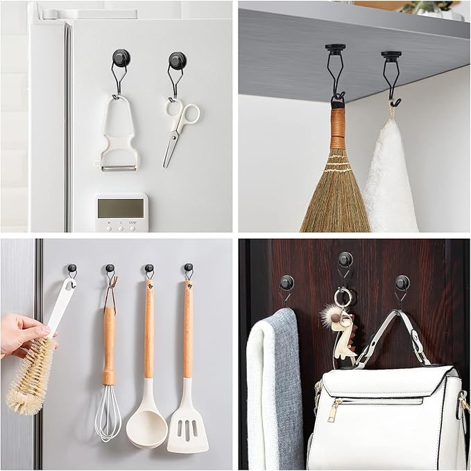 MIKEDE Black Magnetic Hooks Heavy Duty, 80 lb+ Strong Swivel Swing Neodymium Magnetic Hooks for Hanging, Strong Magnet Hanger for Cruise Cabins, Locker, Toolbox, Home, Kitchen - Pack of 10