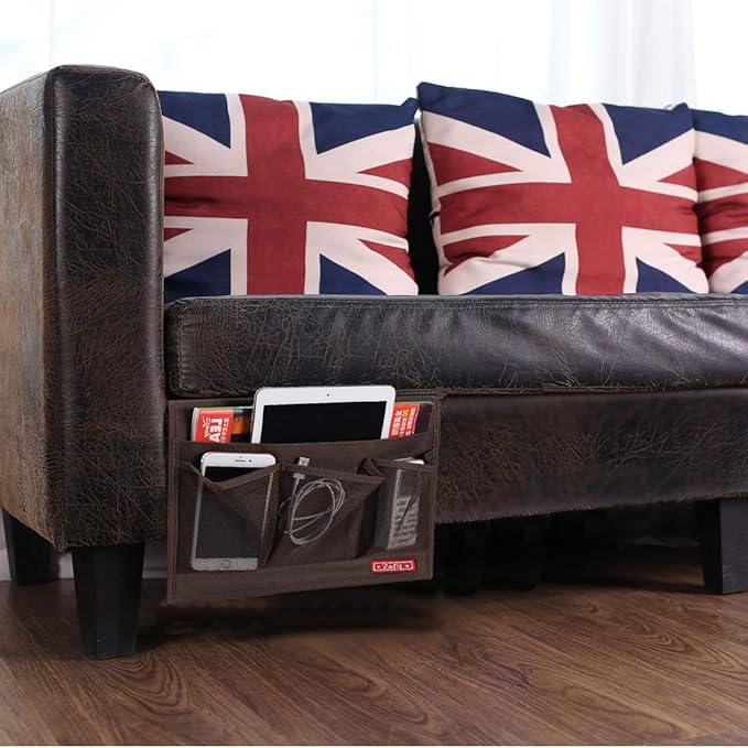 Bedside Storage Organizer - Table Cabinet Organizer Caddy for Remotes, Phone, Glasses (Classic 4 Pockets - Coffee)