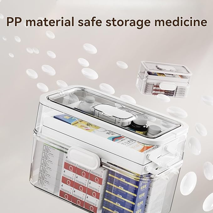 3-Tier Portable Medicine Storage Box, Medical Organizer with Removable Small Medicine Box, Dustproof & Moisture-Proof, Family Size with Transparent Visual Design, Suitable for Home&Travel Use (Clear)