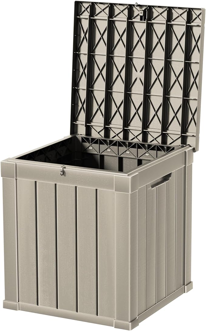 50 Gallon Deck Box, Resin Outdoor Indoor Waterproof Storage Box, Lockable Storage Box With Handle for Patio Furniture - Garden Tools - Swimming Pool Tools UV-Resistant, Grey
