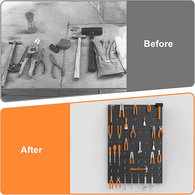 WALMANN Metal Pegboard Panels for Wall Garage Tools Storage Pegboard for Garage, Workbench, Modular Peg Board Tool Organizer Board (Black 12"*24", Pack of 3)