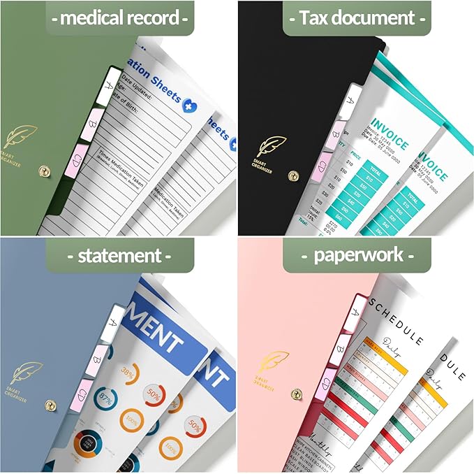 Sooez File Folders Organizer, Folders with 8 Pockets, Folders for Documents w/Sticker, Accordion File Organizer, Paper Receipt Bill Filing Organizer, School College Office Travel Essentials Supplies