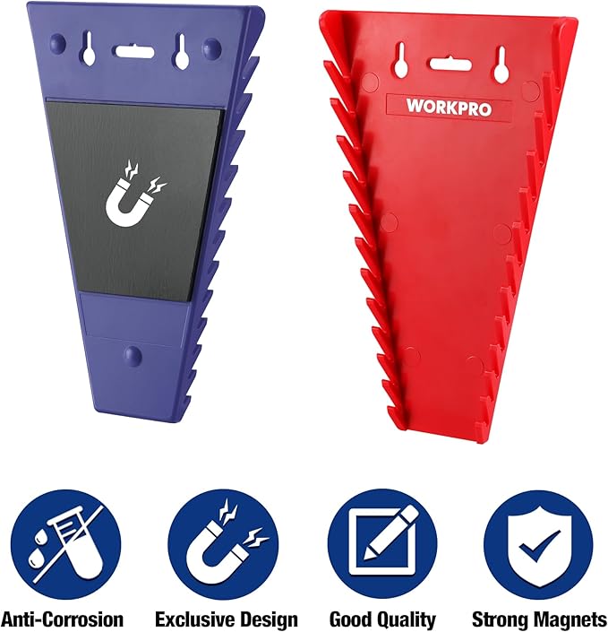 WORKPRO 4-Pack Magnetic Wrench Organizer, 12-Piece Wrench Holder Set for Tool Box Drawer Chest, SAE(1/4" - 15/16") and Metric(6 mm-24 mm)