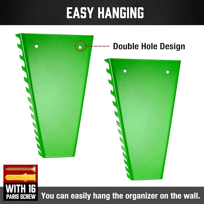 ALOANES 78-Slot Metal Wrench Organizer, Heavy Duty Wrench Organizer Tray for Tool Box, Fit SAE & Metric Wrench Storage, 6 Pack Wrench Holders(Green)