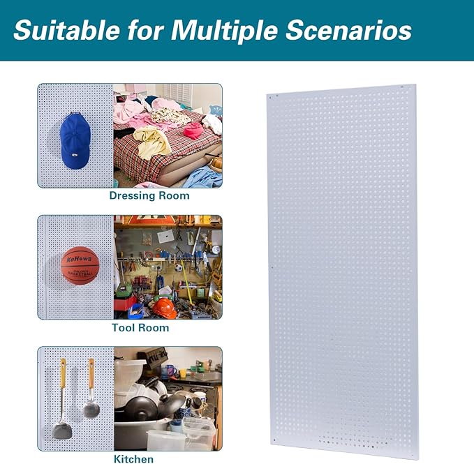Pegboard Rack Garage Storage Steel Horizontal PegBoard Pack,Steel Pegboard Heavy Duty- 3 Pack 16-Inch X 36-Inch Metal Peg Board Tool Organization Panels (White)