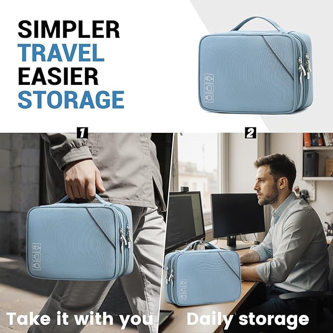 Lanola Travel Cable Organizer Bag, Electronic Accessories Case Portable Double Layer Cable Storage Bag for Cord,phone,Charger, Flash Drive,SD Card,Phone,Power Bank,Personal Items - Grey