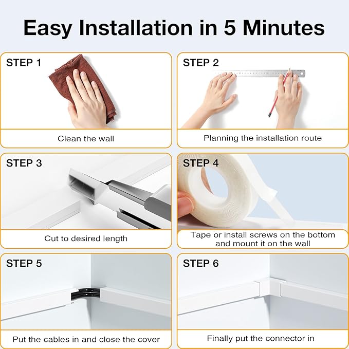 Delamu 157in Cord Covers for Wires on Wall, Cord Hider for 1 Cord, Paintable Cable Hider, Cable Management Wire Covers for Cords, W0.55 H0.4in, White