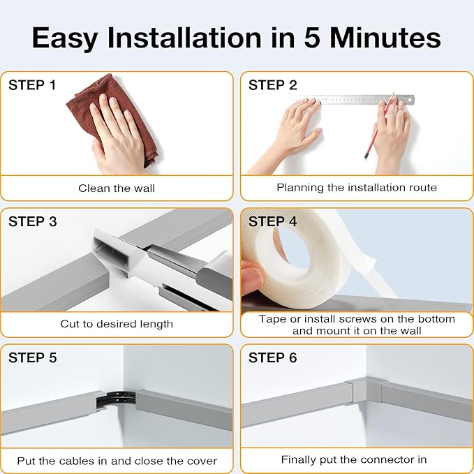 Delamu 157in Cord Covers for Wires on Wall, Cord Hider for 1 Cord, Paintable Cable Hider, Cable Management Wire Covers for Cords, W0.55 H0.4in, Grey